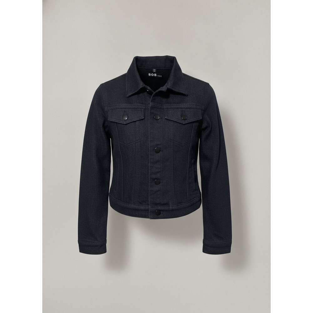 B.O.B Jeans Black Shimmer Stretch Denim Trucker Jacket Women Small RN148738